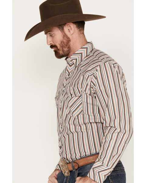 Image #2 - Wrangler Men's Silver Edition Striped Print Long Sleeve Pearl Snap Western Shirt, Rust Copper, hi-res