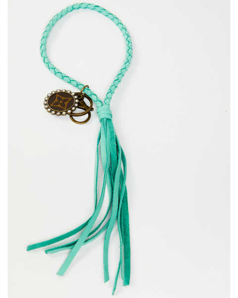 Keep it Gypsy Women's Luxury Designer Motif Studded Aqua Braided Fringe Keychain, Turquoise, hi-res