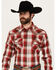 Image #1 - Rock 47 by Wrangler Men's Plaid Print Long Sleeve Snap Western Shirt, Red, hi-res