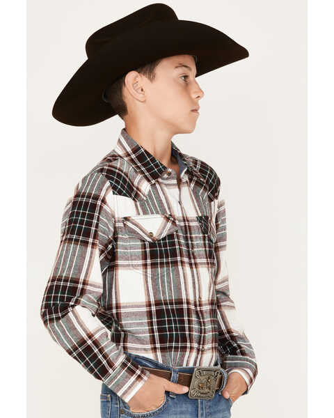 Cody James Boys' Long Sleeve Plaid Print Flannel Shirt, Cream, hi-res
