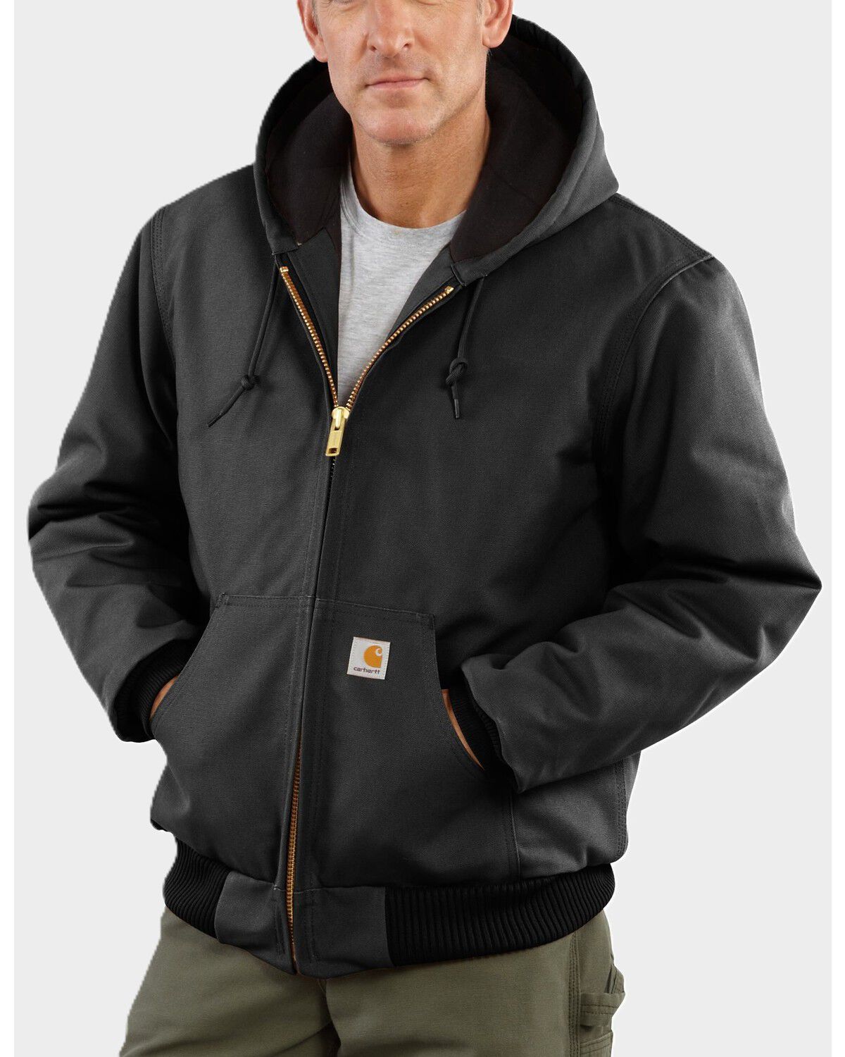 Carhartt Men's Flannel Lined Zip-Up Hooded Work Jacket - Tall, Black, hi-res