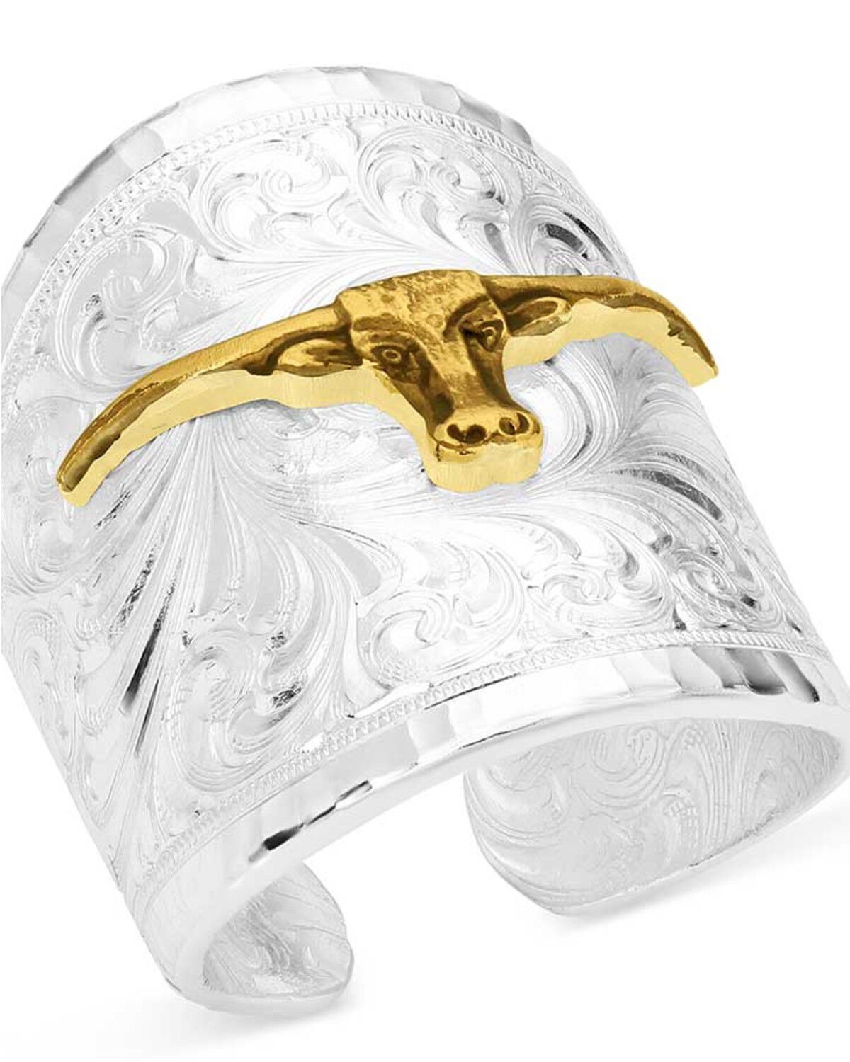 Image #1 - Montana Silversmiths Women's Out West Ring with Longhorn, Silver, hi-res