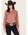 Image #1 - Rough Stock by Panhandle Women's Geo Print Long Sleeve Pearl Snap Stretch Western Shirt, Rust Copper, hi-res