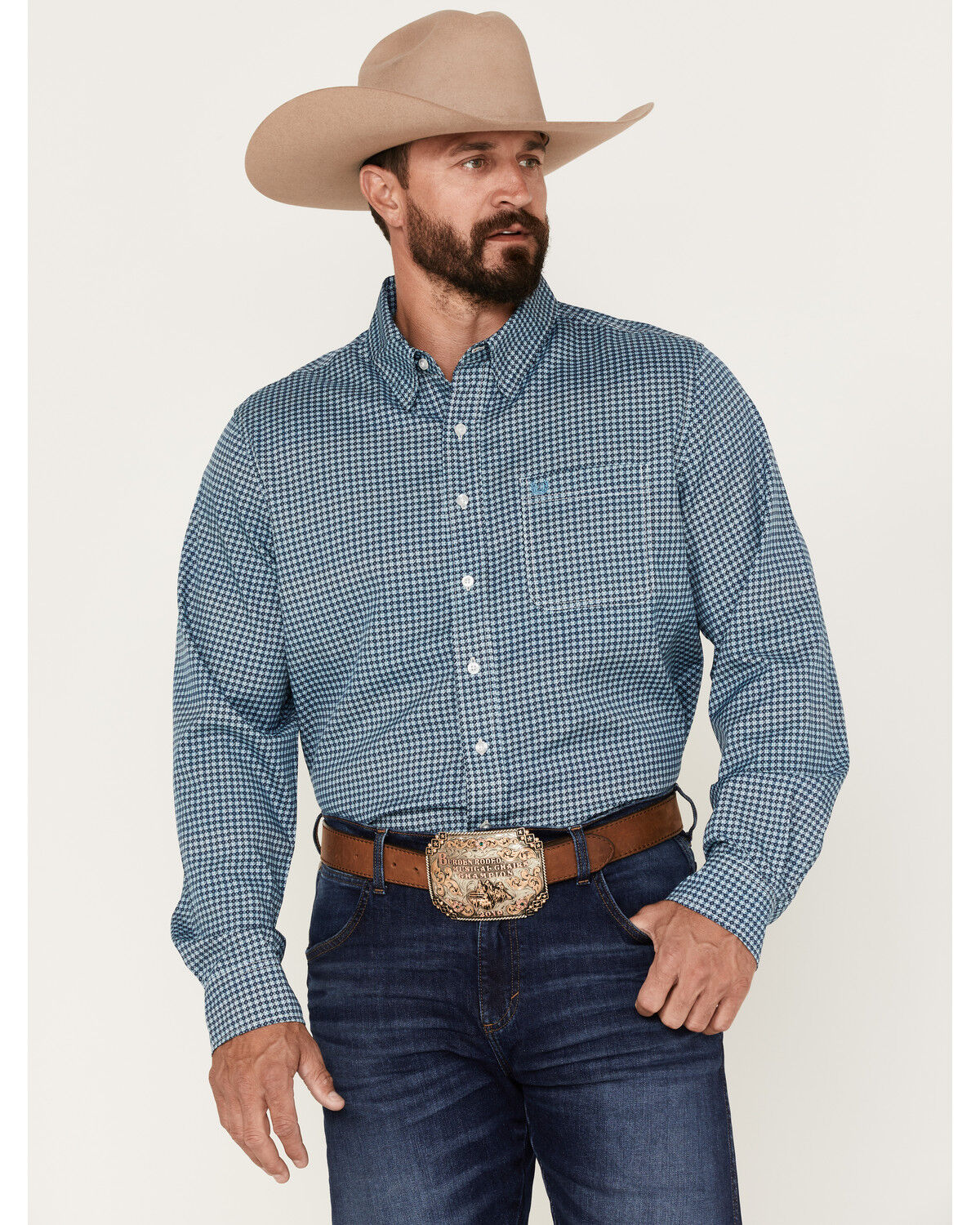 Image #1 - Panhandle Men's Performance Geo Print Long Sleeve Button Down Shirt, , hi-res