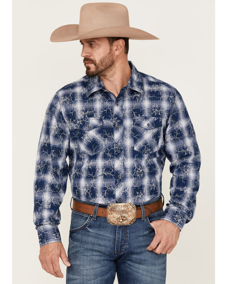 Wrangler Retro Premium Men's Floral Print Long Sleeve Button-Down Western Shirt - Tall , Grey, hi-res