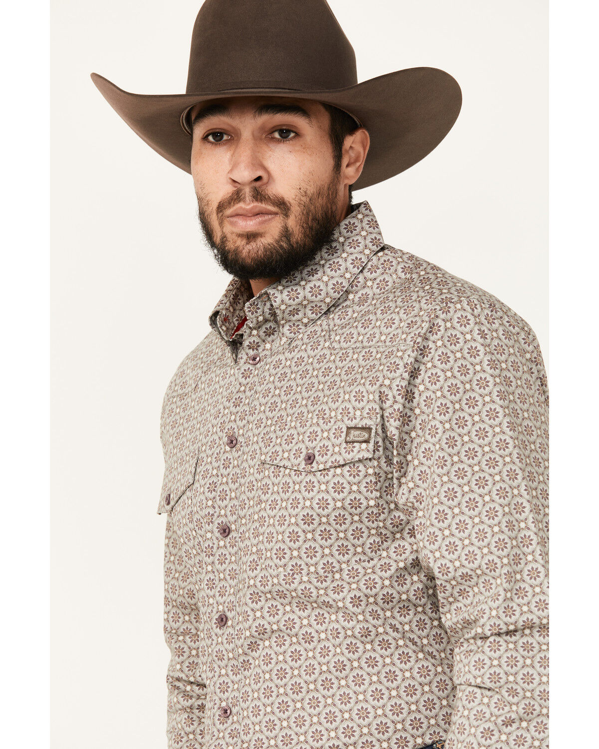 Image #2 - Justin Men's Boot Barn Exclusive Medallion Print Long Sleeve Button-Down Stretch Western Shirt, , hi-res
