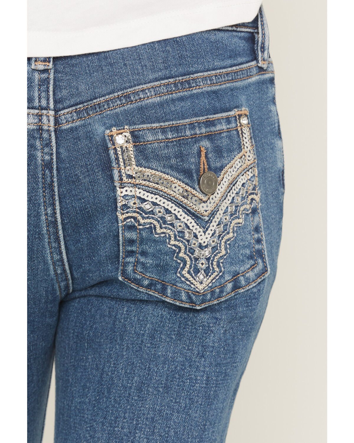 Image #2 - Shyanne Little Girls' Rome Dark Wash Embellished Pocket Bootcut Stretch Denim Jeans, Dark Wash, hi-res