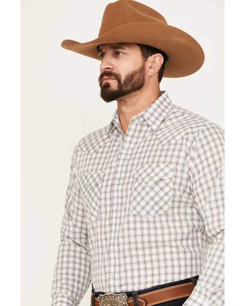 Image #2 - Ely Walker Men's Plaid Print Long Sleeve Pearl Snap Western Shirt, White, hi-res
