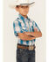 Ely Walker Boys' Textured Dobby Plaid Print Short Sleeve Pearl Snap Western Shirt, Teal, hi-res