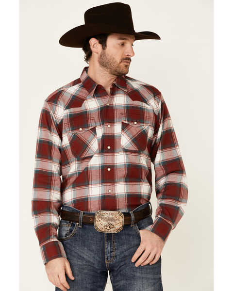 Ariat Men's Hillsboro Retro Large Plaid Long Sleeve Snap Western Flannel Shirt , Red, hi-res