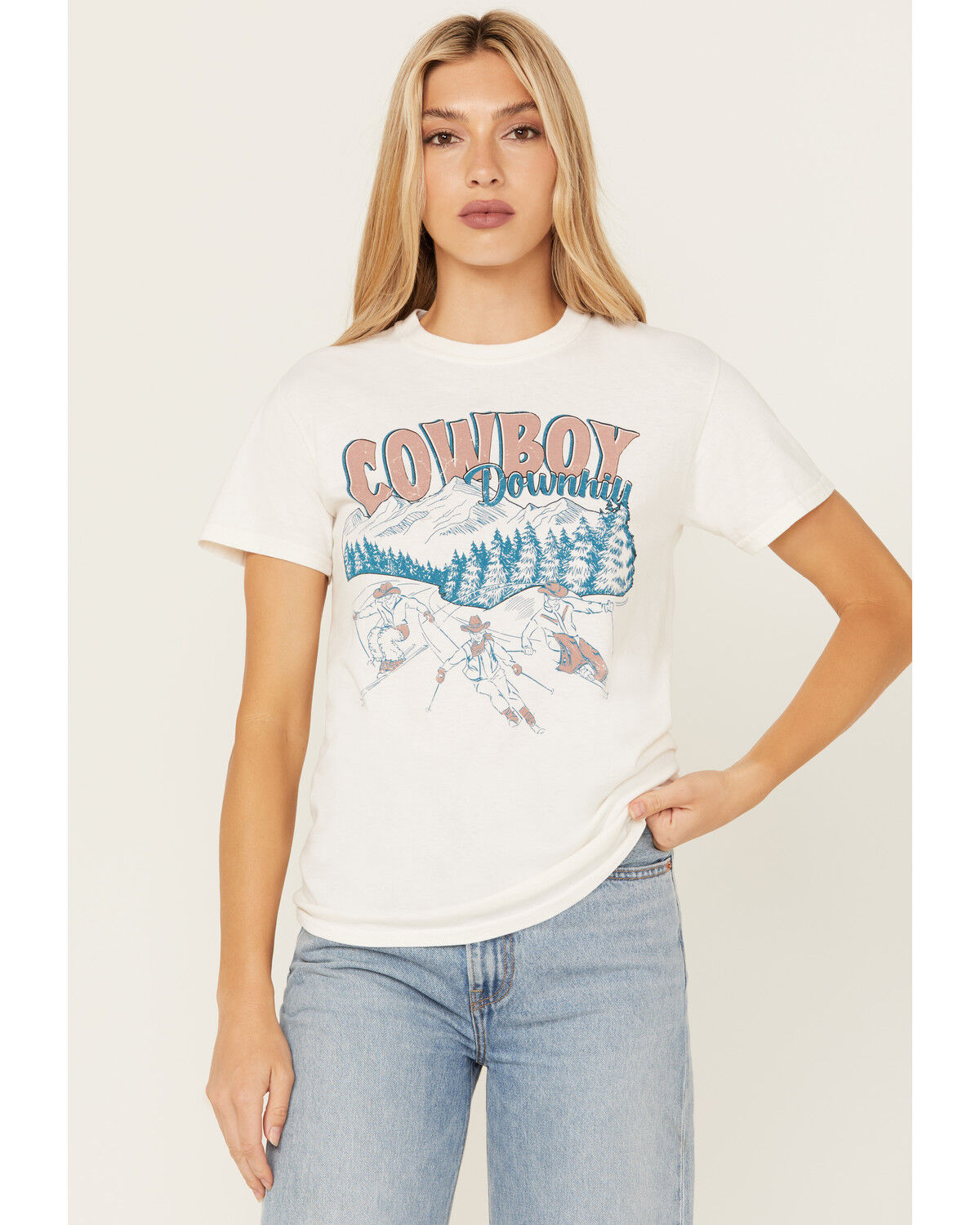 Image #1 - Youth in Revolt Women's Cowboy Downhill Short Sleeve Graphic Tee, Tan, hi-res