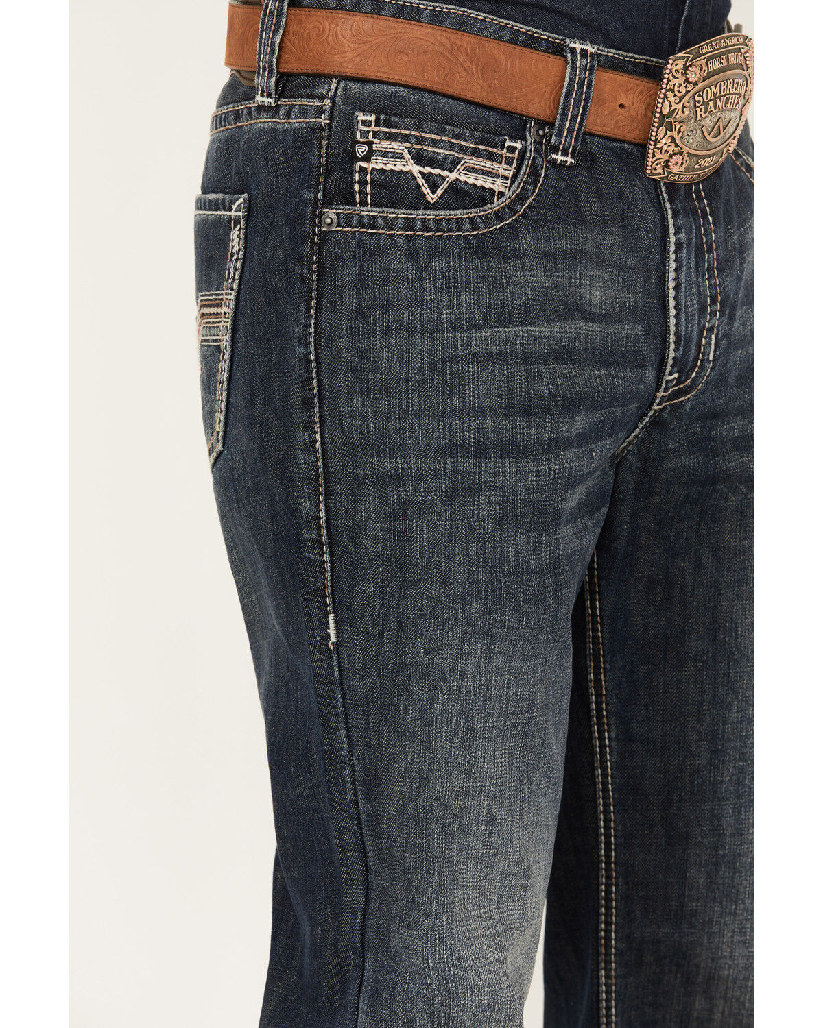 Image #4 - Rock & Roll Denim Men's Double Barrel Dark Vintage Wash Relaxed Straight Rigid Denim Jeans, Dark Medium Wash, hi-res