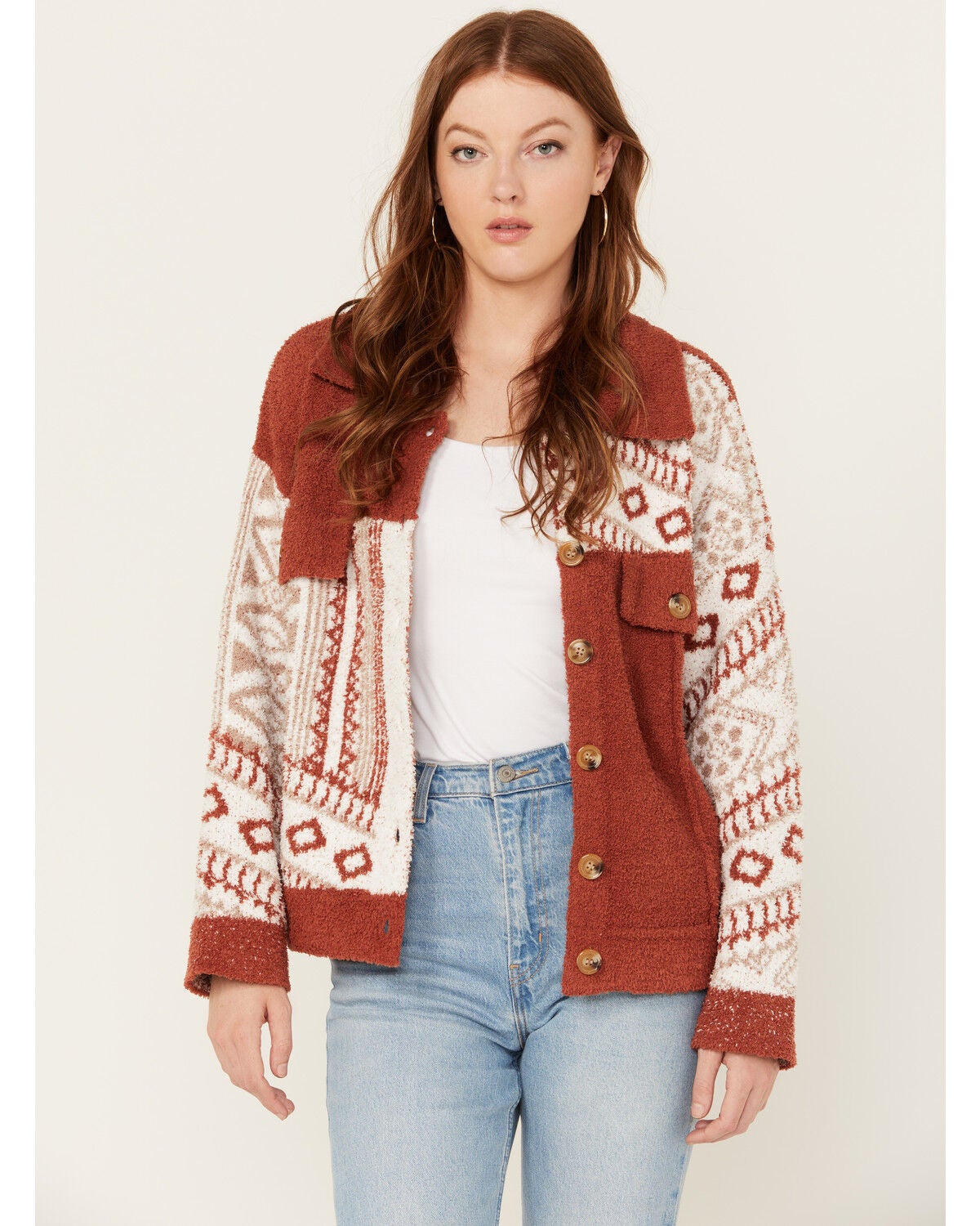 Image #1 - Miss Me Women's Southwestern Print Color Block Shacket, , hi-res