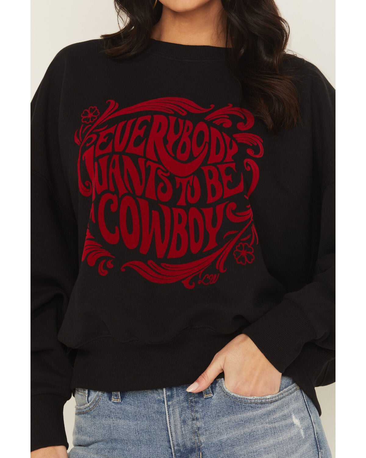 Image #3 - Wrangler X Lainey Wilson Women's Everybody Wants to be a Cowboy Crewneck Sweatshirt, Black, hi-res