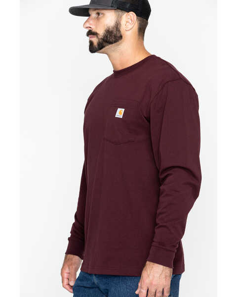 Carhartt Men's Loose Fit Heavyweight Long Sleeve Logo Pocket Work T-Shirt, Port, hi-res