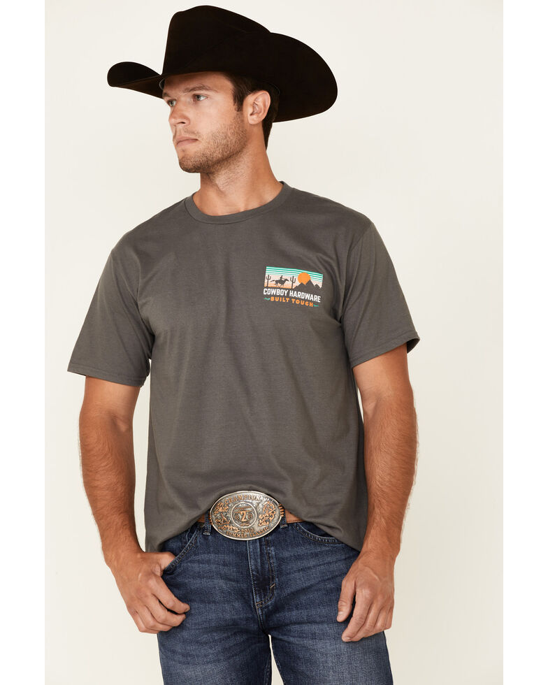 Cowboy Hardware Men's Charcoal Built Tough Desert Graphic Short Sleeve T-Shirt , Charcoal, hi-res