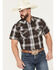 Image #1 - Rodeo Clothing Men's Plaid Print Short Sleeve Snap Stretch Western Shirt, Black, hi-res