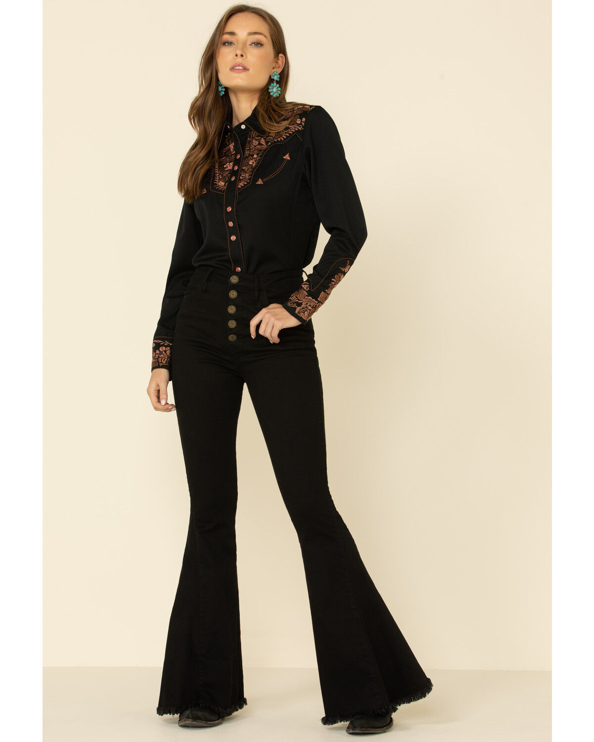 Image #3 - Scully Women's Floral Embroidered Western Shirt, Black, hi-res