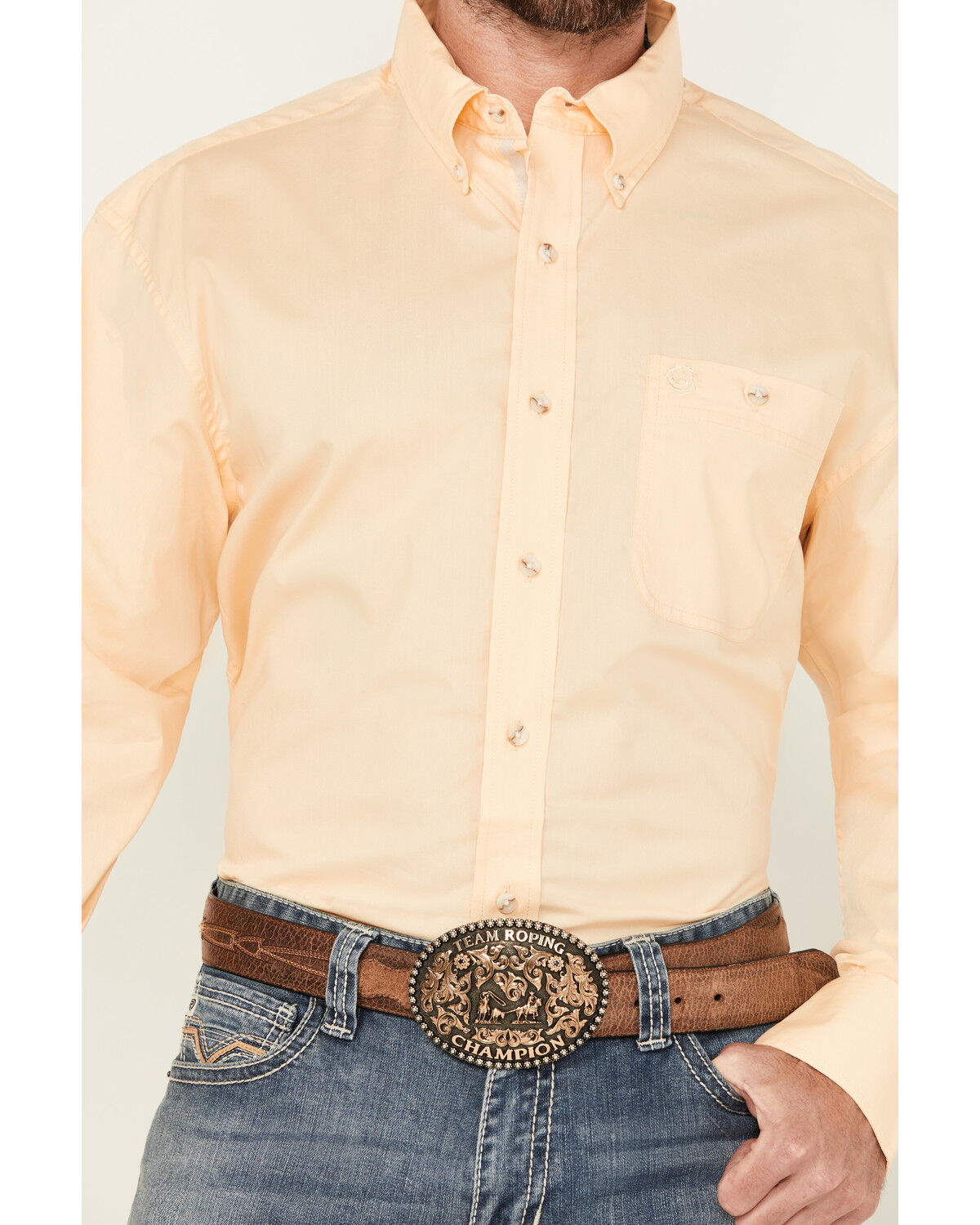Image #3 - George Strait by Wrangler Men's Solid Long Sleeve Button-Down Stretch Western Shirt, Yellow, hi-res