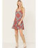 Image #1 - Rock & Roll Denim Women's Bandana Print Tiered Sleeveless Dress, Red, hi-res