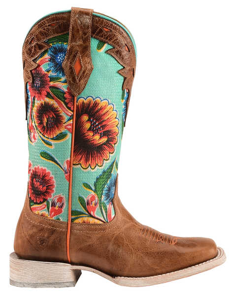 Ariat Floral Textile Circuit Champion Cowgirl Boots - Square Toe, Brown, hi-res