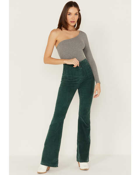 Image #1 - Free People Women's Jayde Cord Flare Jeans, Forest Green, hi-res
