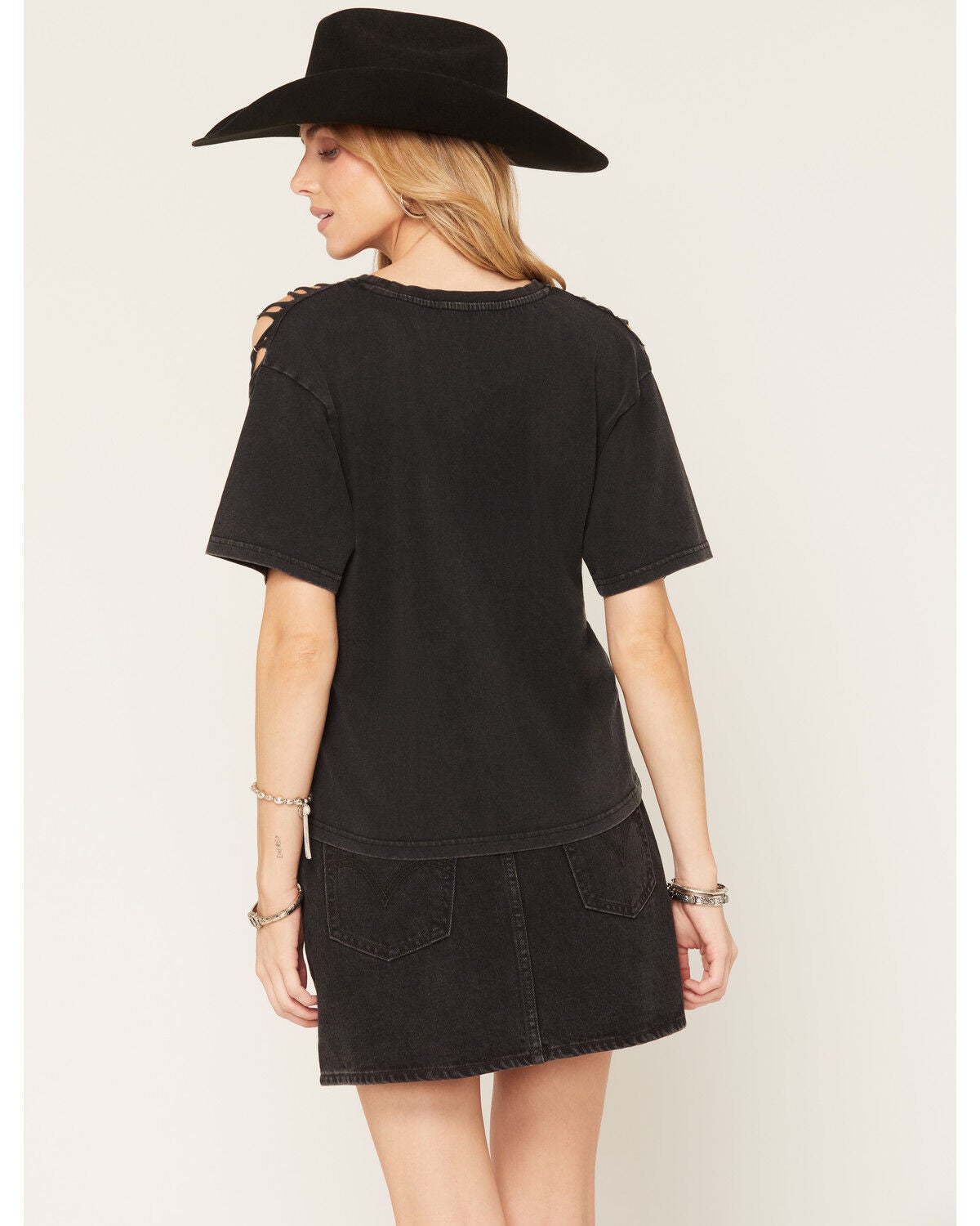 Image #4 - Nikxie Women's Icon Cut Out Shoulders Short Sleeve Graphic Tee, Black, hi-res