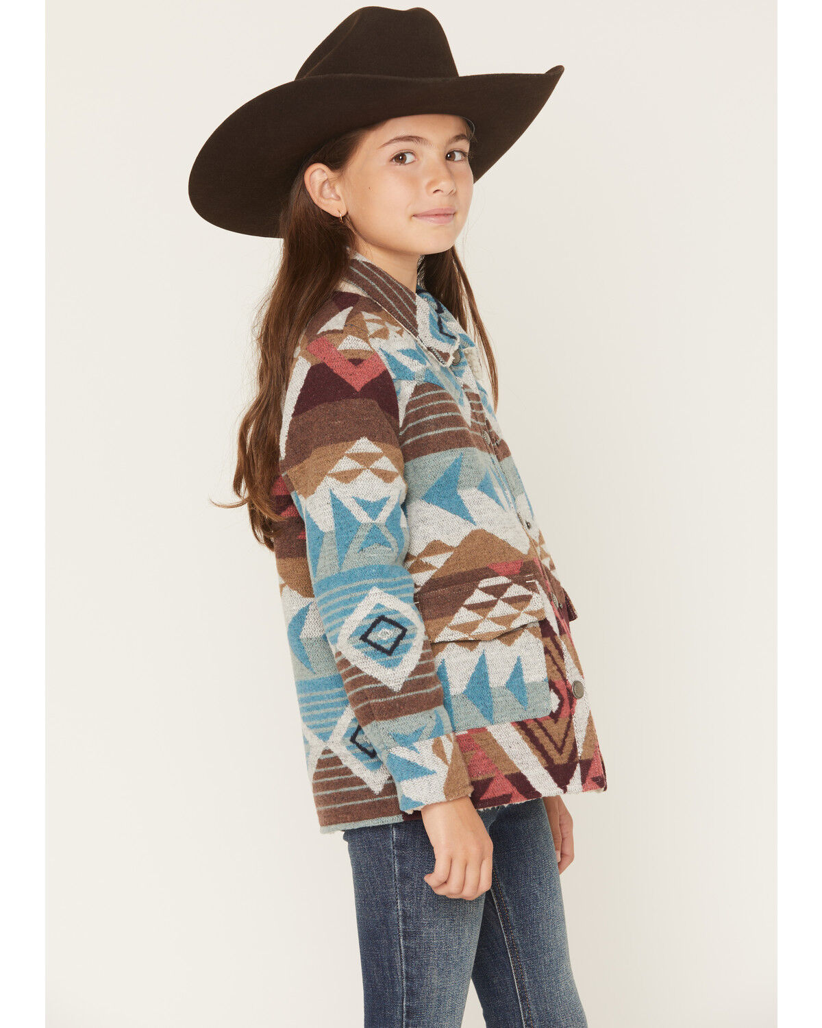 Image #2 - Shyanne Girls' Iris Reversible Southwestern Print Shacket, Turquoise, hi-res