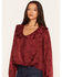 Image #2 - Wonderwest Women's Horse Jacquard Ruffle Bubble Hem Top, Dark Red, hi-res
