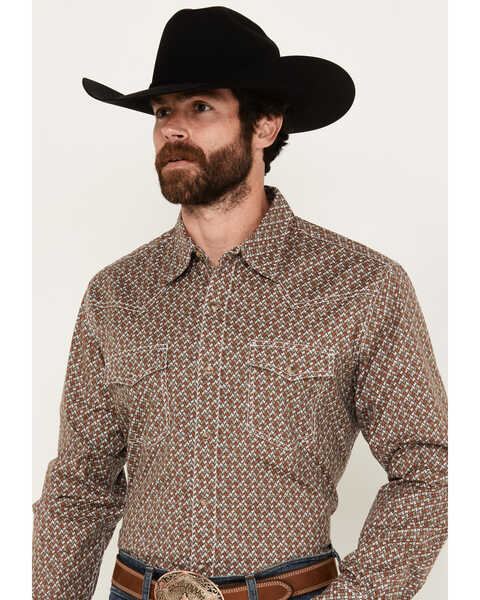 Wrangler 20X Men's Printed Long Sleeve Snap Western Shirt - Tall , Rust Copper, hi-res