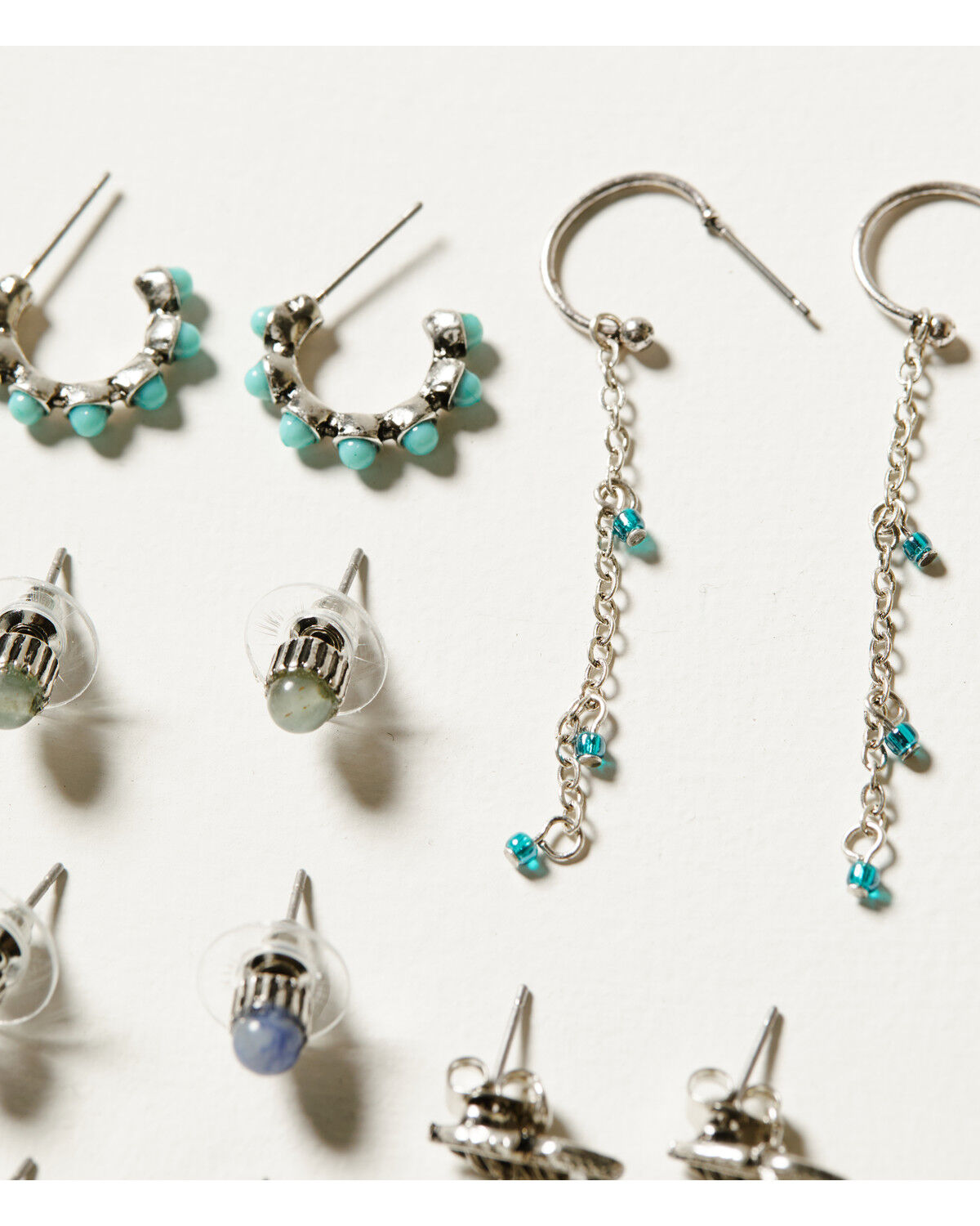 Image #3 - Shyanne Women's 6-Piece Turquoise Mini Hoops & Studs Earrings Set, Silver, hi-res