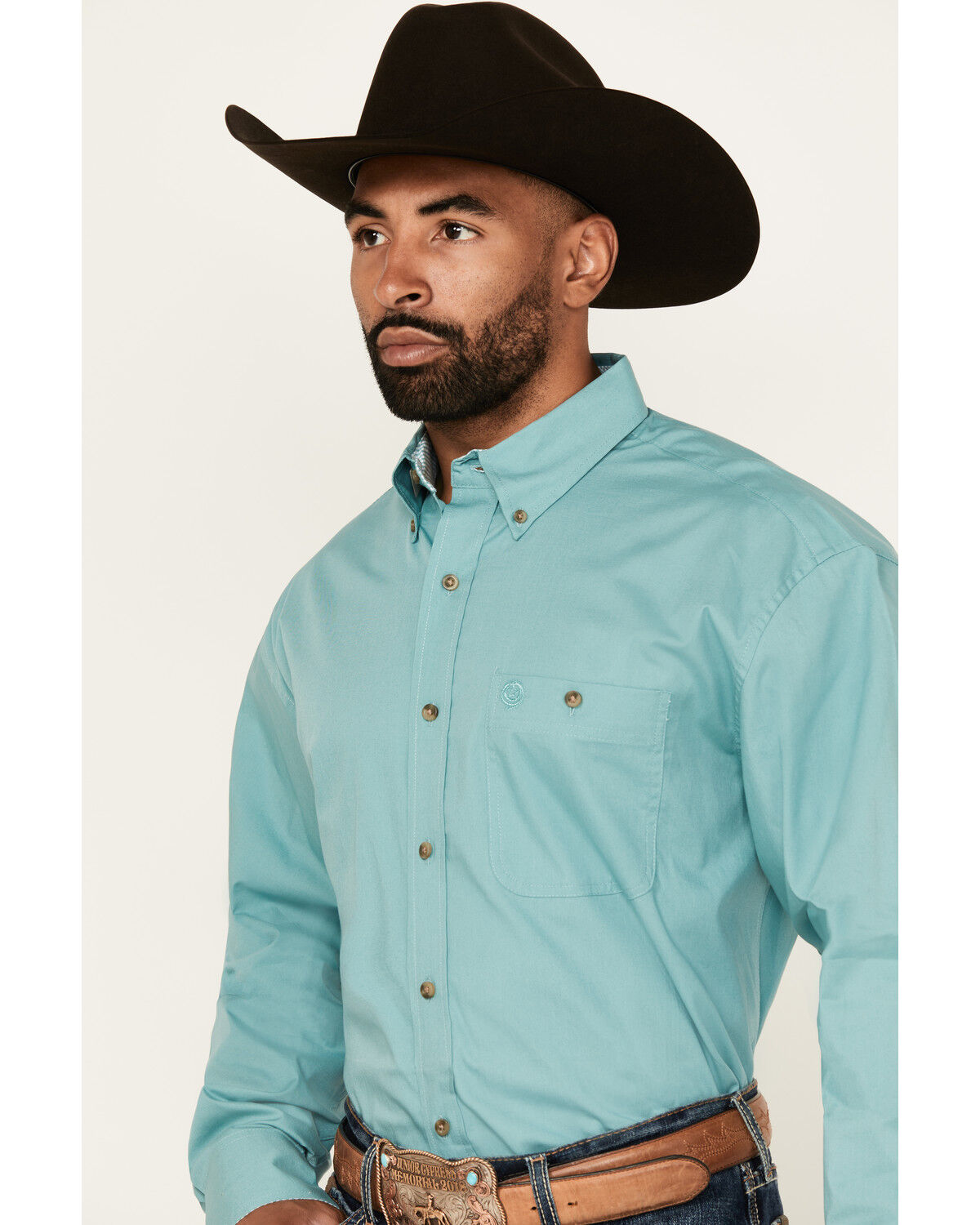 Image #2 - George Strait by Wrangler Men's Solid Long Sleeve Button-Down Stretch Western Shirt, Turquoise, hi-res