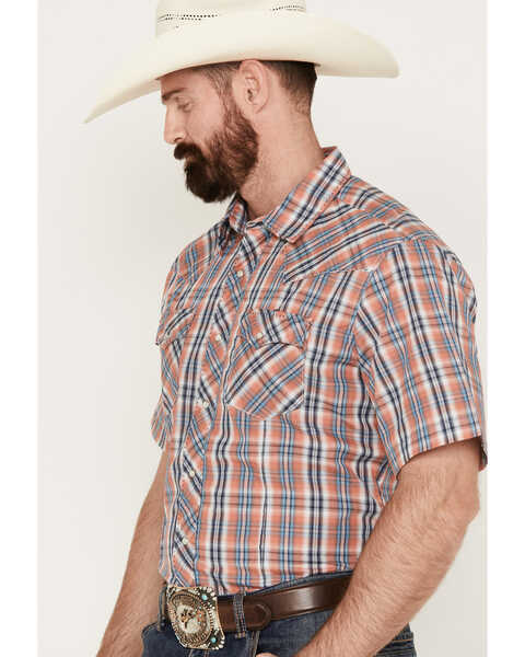 Image #2 - Wrangler Men's Fashion Plaid Print Short Sleeve Snap Western Shirt, Blue, hi-res