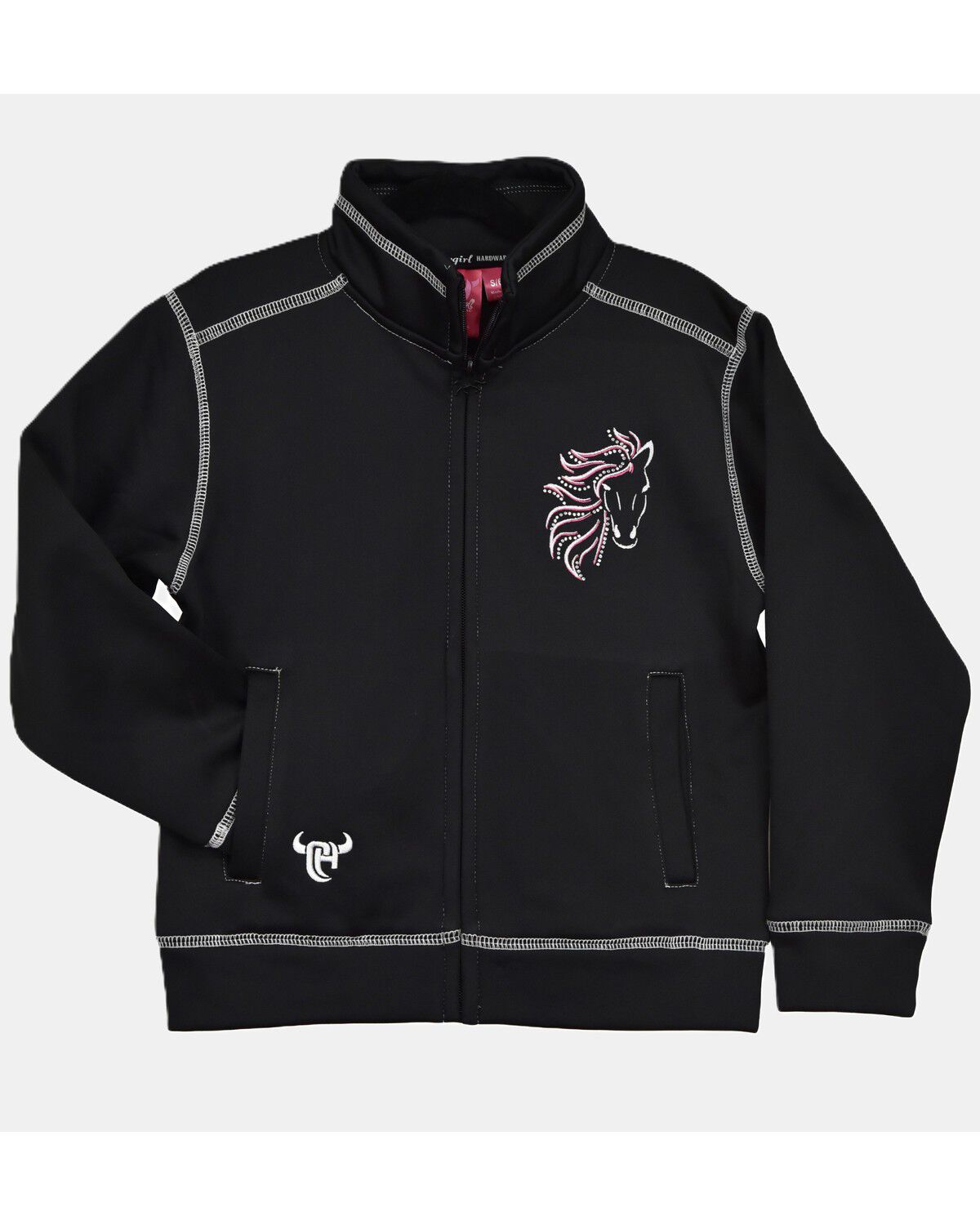 Cowgirl Hardware Girls' Horse Embroidered Softshell Jacket, Black, hi-res