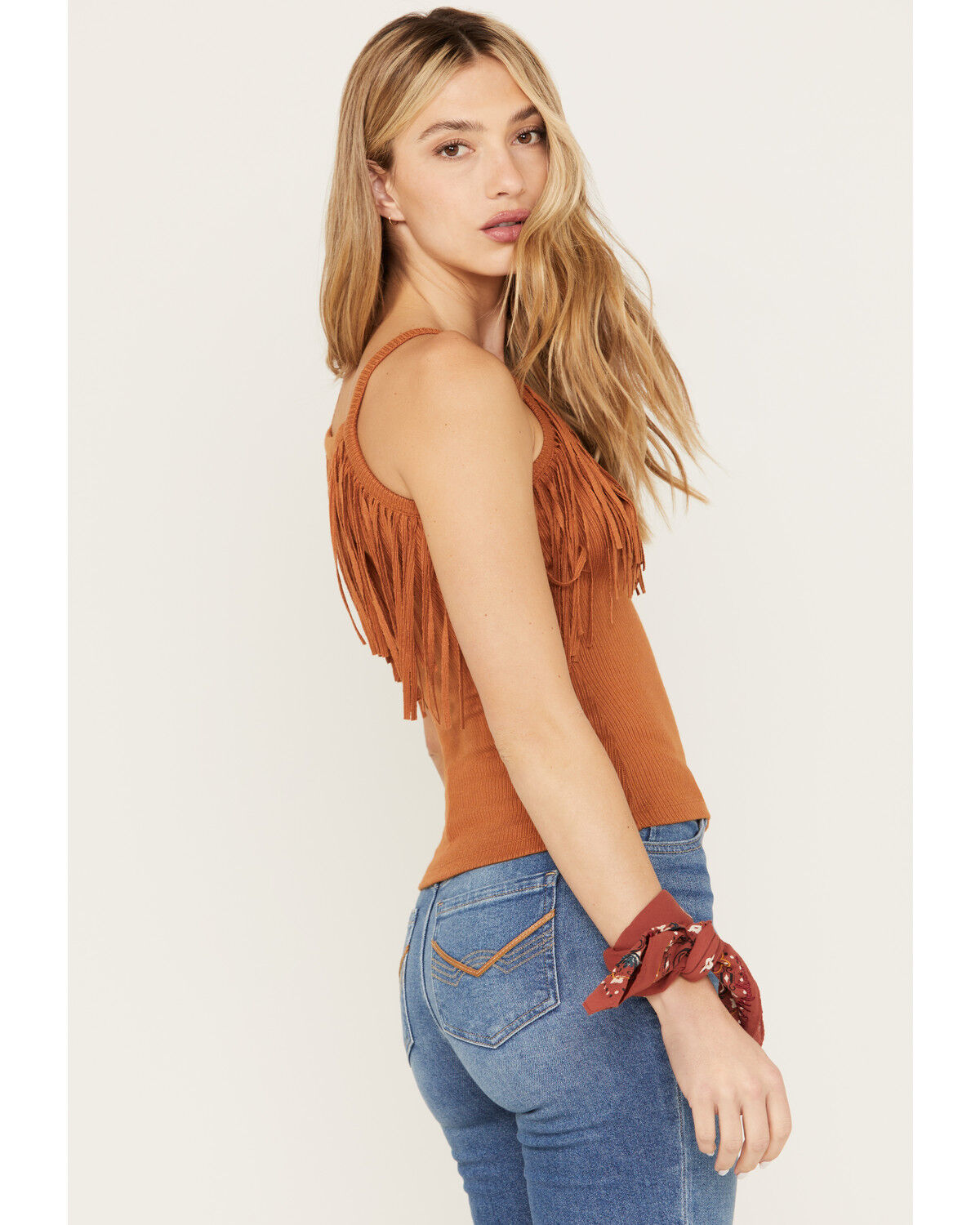 Image #4 - Idyllwind Women's Levy Lane Fringe Rib Knit Tank, Pecan, hi-res