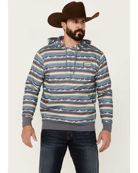 HOOey Men's Blue & Navy Southwestern Landscape All-Over Stripe Hooded Sweatshirt , Multi, hi-res