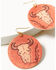 Image #2 - Shyanne Women's Round Bullhorn Cognac Leather Earrings, Rust Copper, hi-res