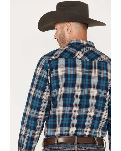 Image #4 - Ariat Men's Huntleigh Retro Plaid Print Long Sleeve Snap Western Flannel Shirt , Blue, hi-res