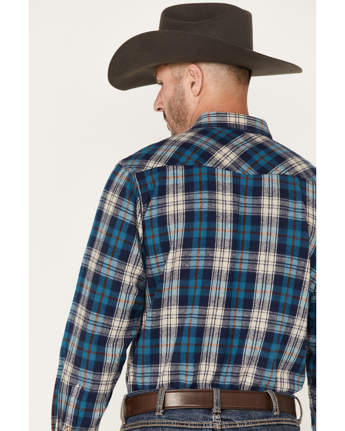 Image #4 - Ariat Men's Huntleigh Retro Plaid Print Long Sleeve Snap Western Flannel Shirt, Blue, hi-res