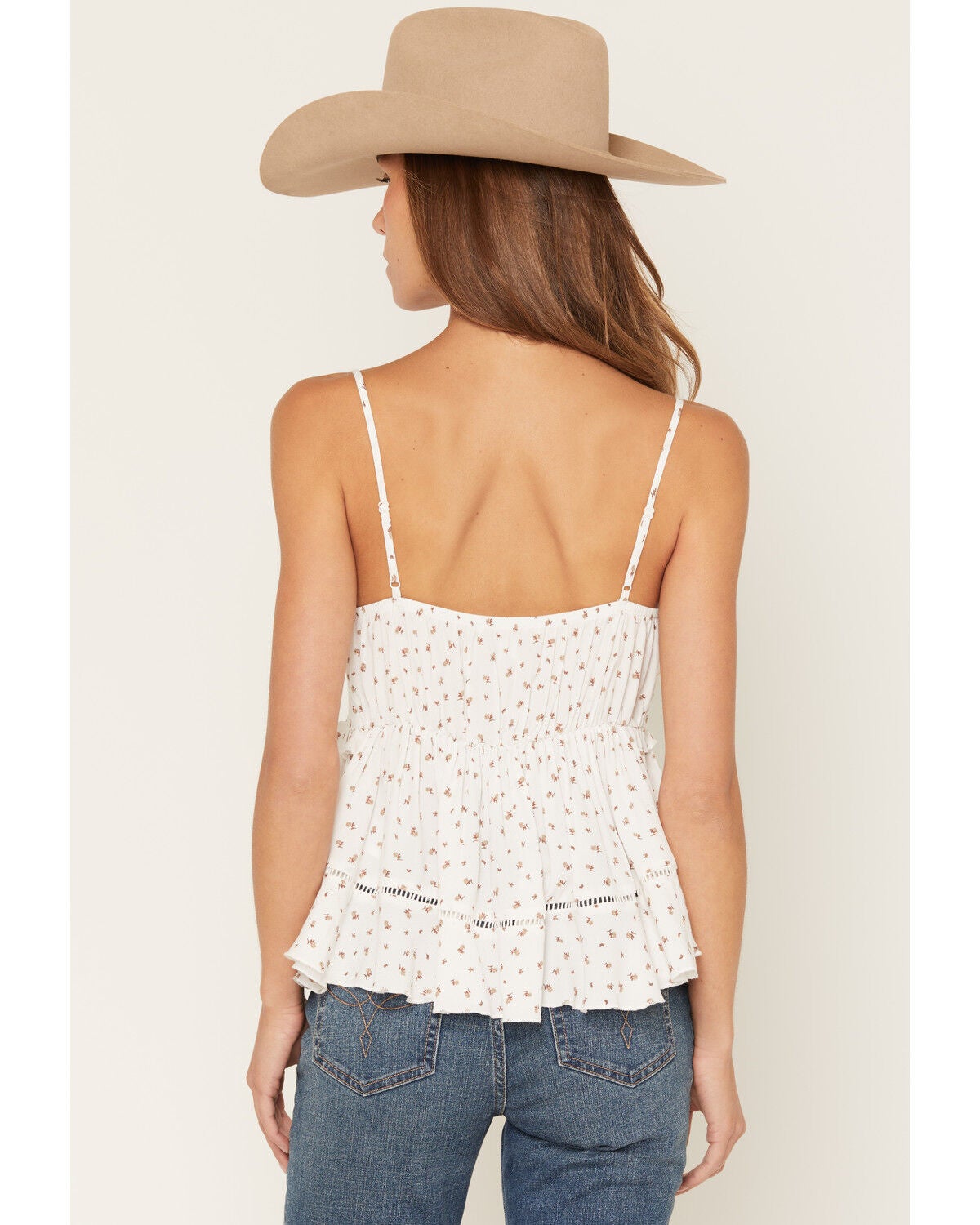 Image #4 - Cleo + Wolf Women's Floral Print Tie-Front Sleeveless Ruffle Cami, Ivory, hi-res