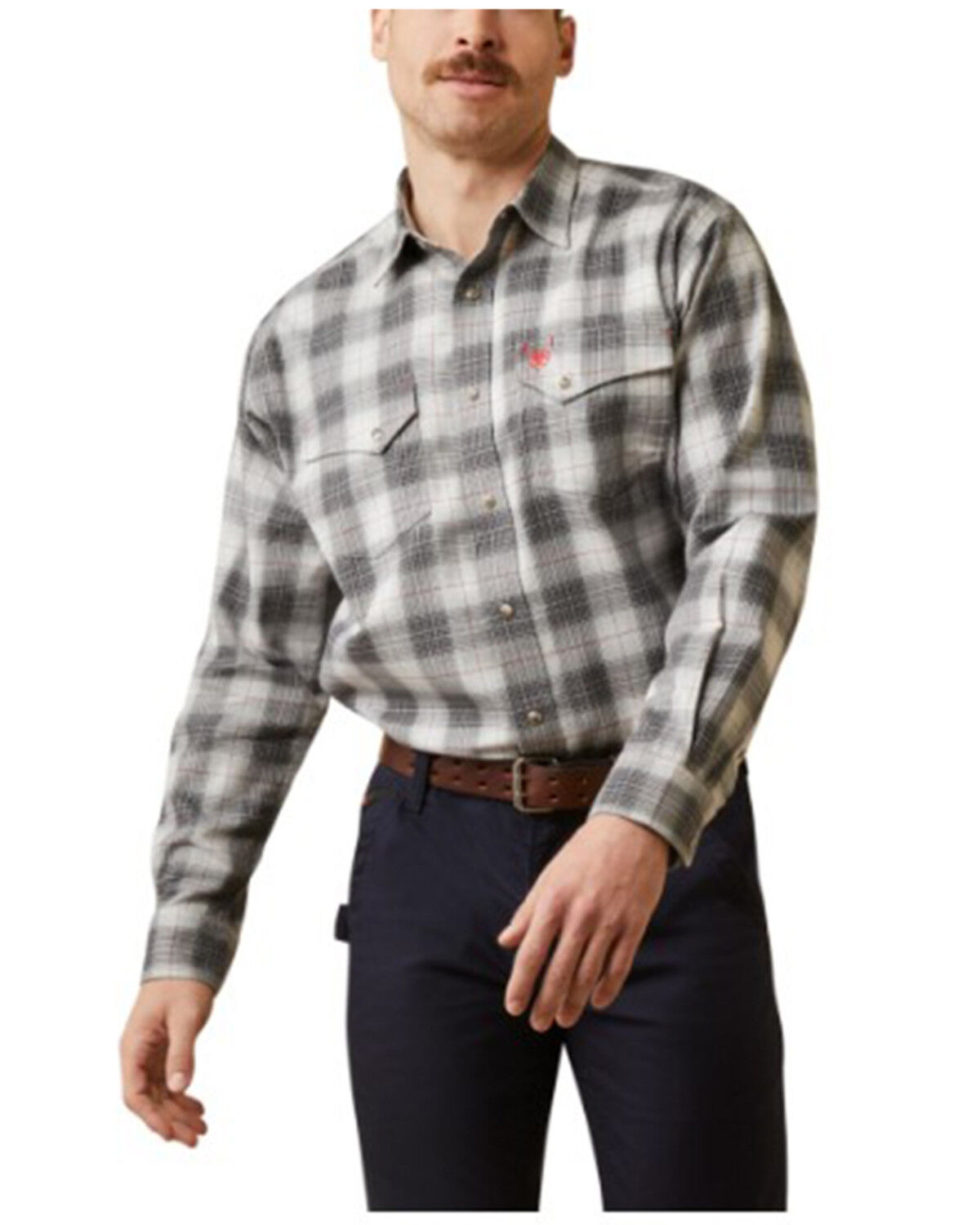 Image #1 - Ariat Men's FR Cogburn Plaid Print Long Sleeve Snap Work Shirt, Charcoal, hi-res