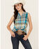 Image #1 - Shyanne Women's Plaid Print Twill Sleeveless Button-Down Western Shirt, Medium Blue, hi-res