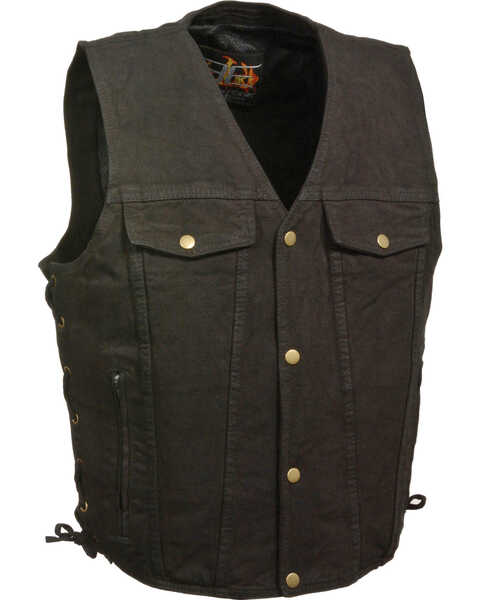 Milwaukee Leather Men's Side Lace Denim Vest with Chest Pockets - Big - 3X, Black, hi-res