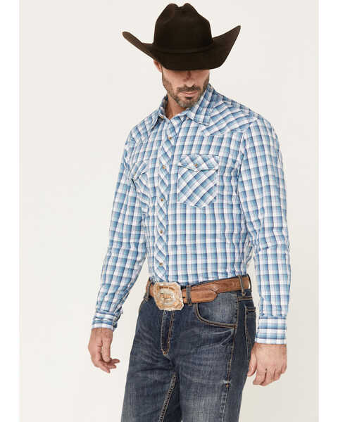 Image #2 - Wrangler 20x Men's Plaid Print Long Sleeve Snap Western Shirt, Teal, hi-res