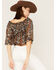 Image #4 - Wild Moss Women's Floral Print Tie-Front Peplum Crop Top, Black, hi-res