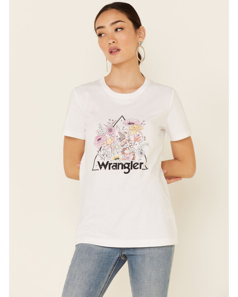 Wrangler Women's Floral Triangle Graphic Short Sleeve Tee , White, hi-res