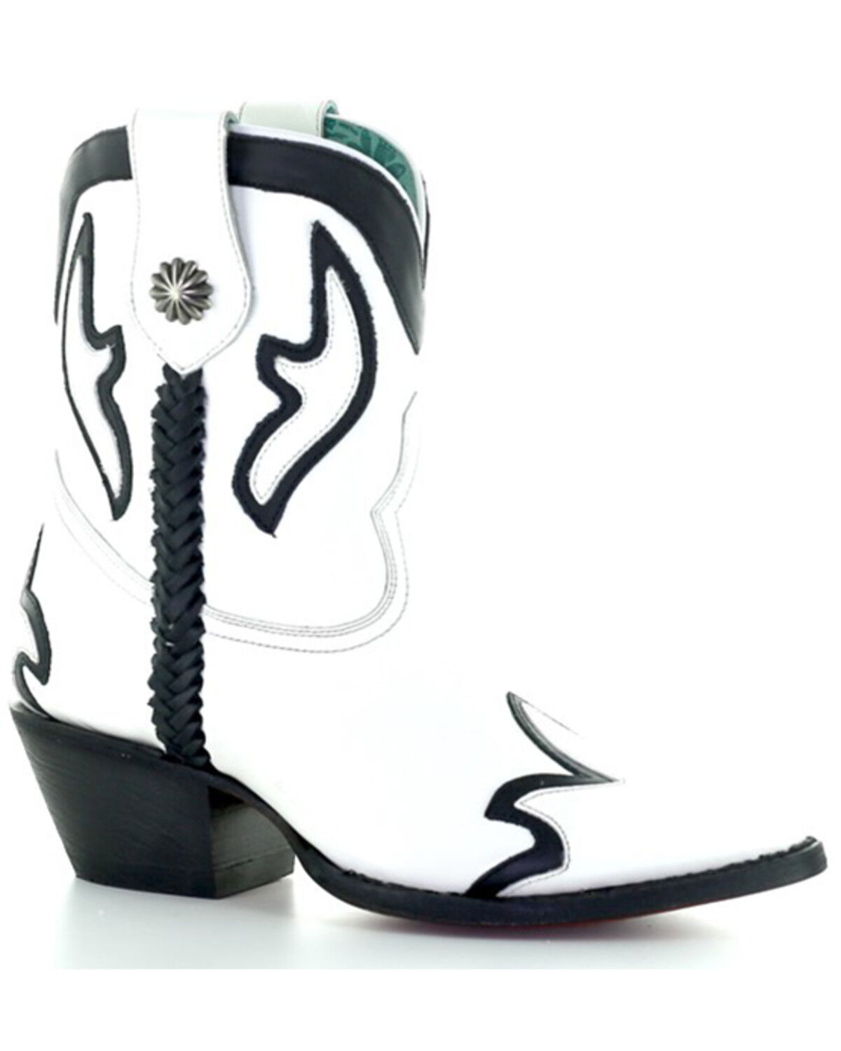 Image #1 - Corral Women's Braided Western Booties - Snip Toe, Black/white, hi-res