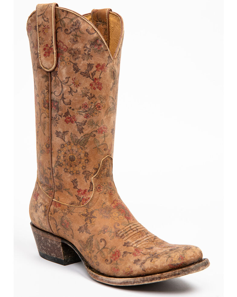 Shyanne Women's Estampada Ochre Kimono Western Boots - Round Toe, Brown, hi-res