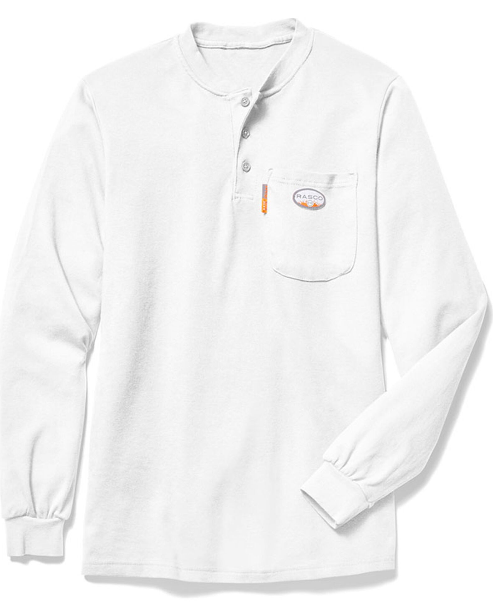Image #1 - Rasco Men's FR Henley Long Sleeve Work T-Shirt, White, hi-res