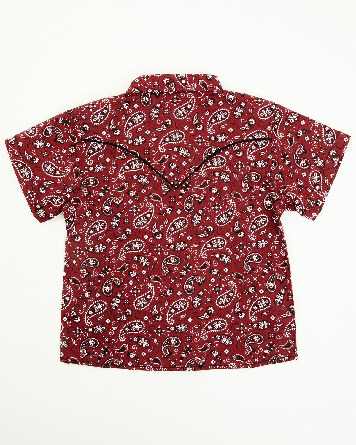 Image #3 - Cowboy Hardware Toddler Boys' Paisley Print Short Sleeve Snap Stretch Western Shirt, Red, hi-res